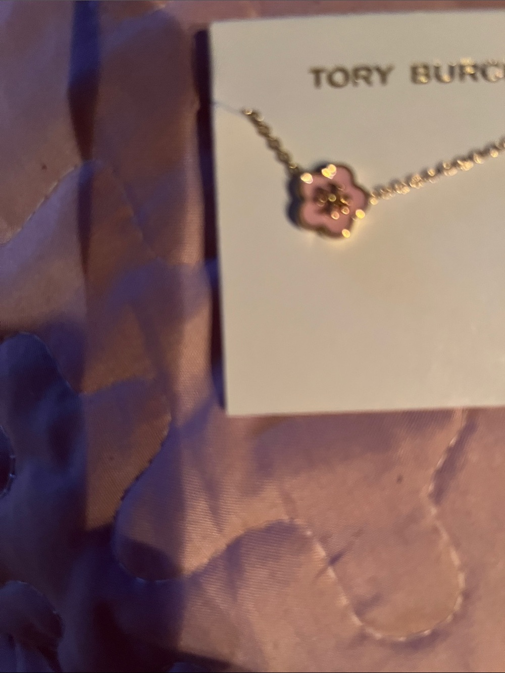 Tory Burch Gold Chain Necklace with Pink Flower Pendant - Picture 2 of 4